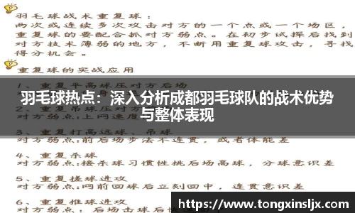 羽毛球热点：深入分析成都羽毛球队的战术优势与整体表现